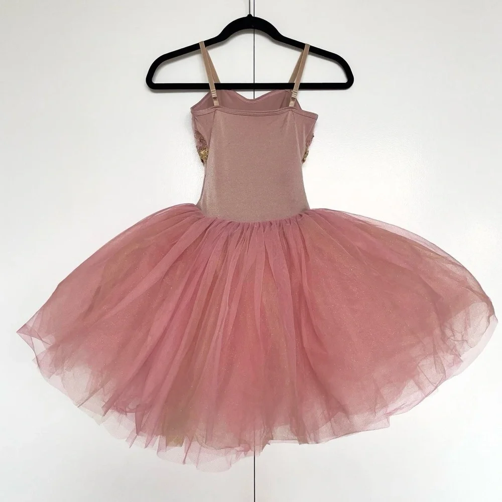 Children's girls pink glitter tutu ballet dress embroidered leotard | 7-8 years